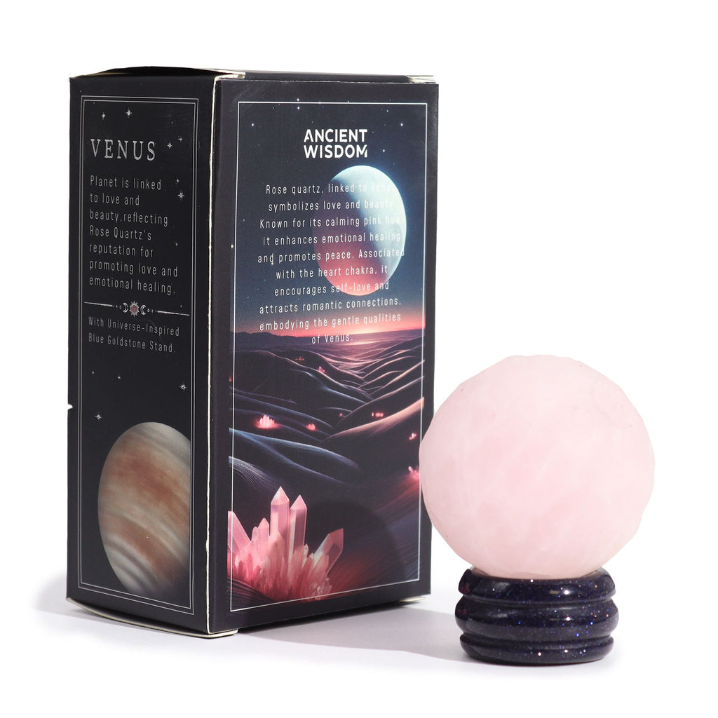 1x Planeta de Cuarzo Rosa con Soporte Solar (VÉNUS) - 40mm