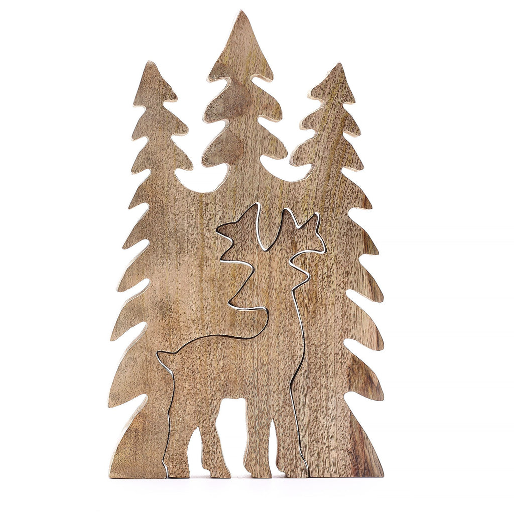 Perdido en el bosque - Ciervo en el bosque 3D Decoración de madera - 25x15cm