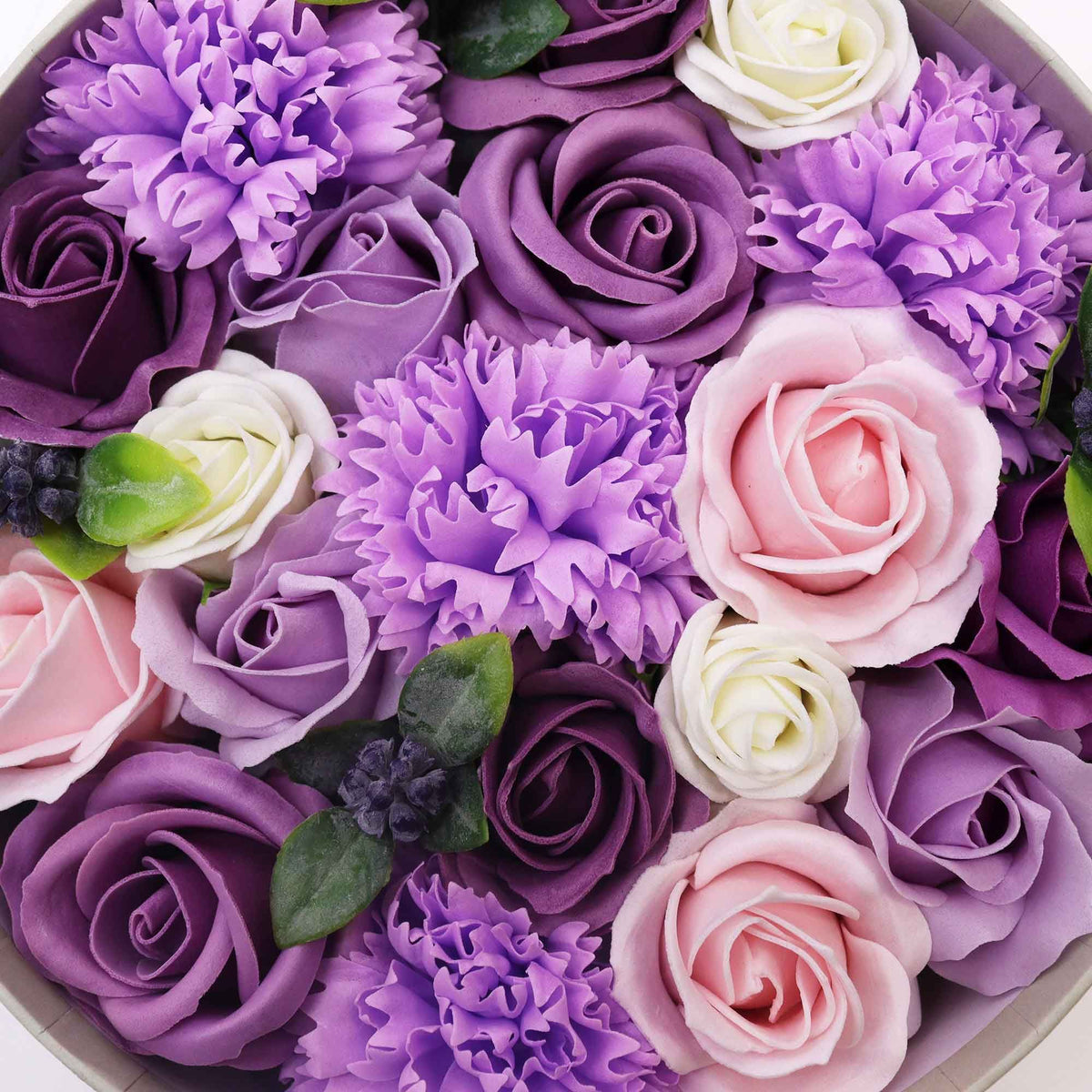 Caja redonda de flores de jabón — Lavanda y clavel