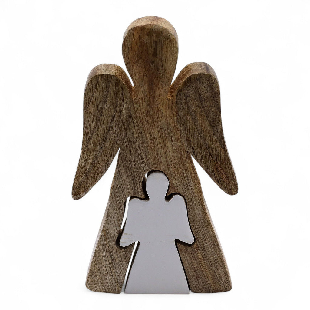 Ángel de madera de mango en Ángel - Esmalte blanco