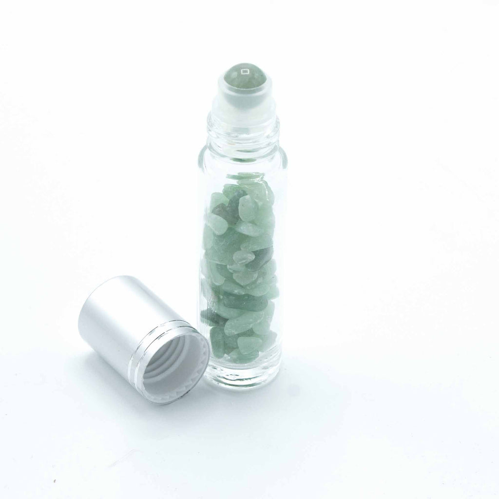 Botella de rodillo de aceite esencial de piedras preciosas - Aventurina - Tapa plateada
