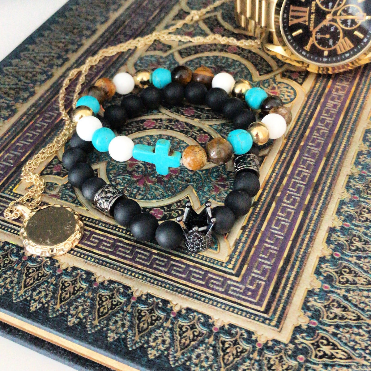 Hamsa / Ágata negra - Pulsera de piedras preciosas