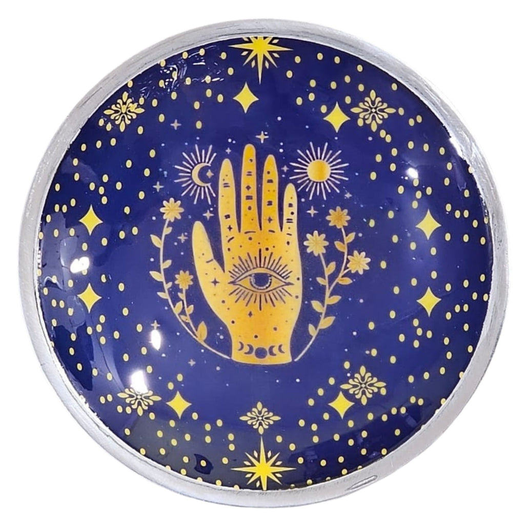 Plato de ofrenda esmaltado de tres patas - Hamsa azul medianoche