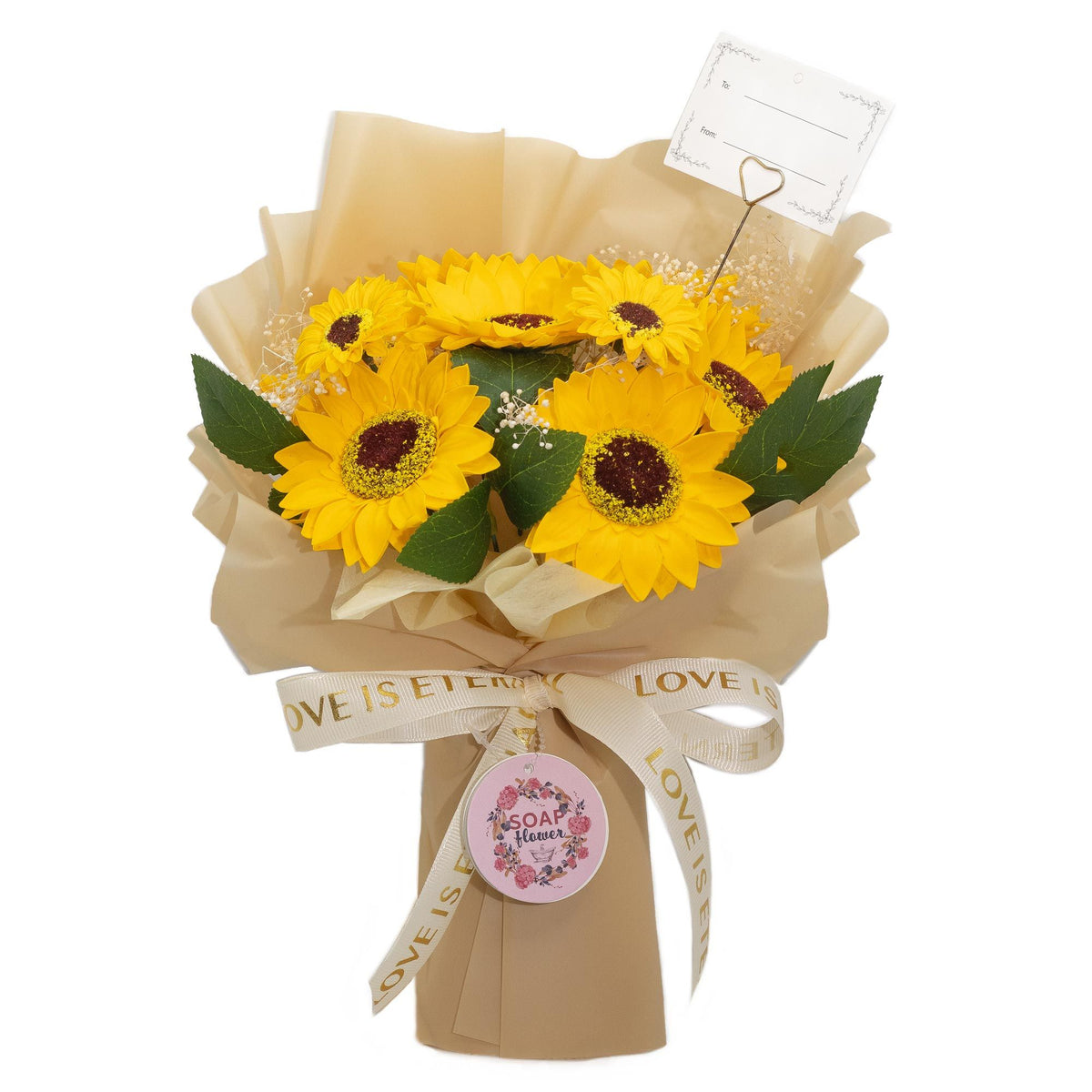 Ramo de girasoles de jabón con tarjeta regalo