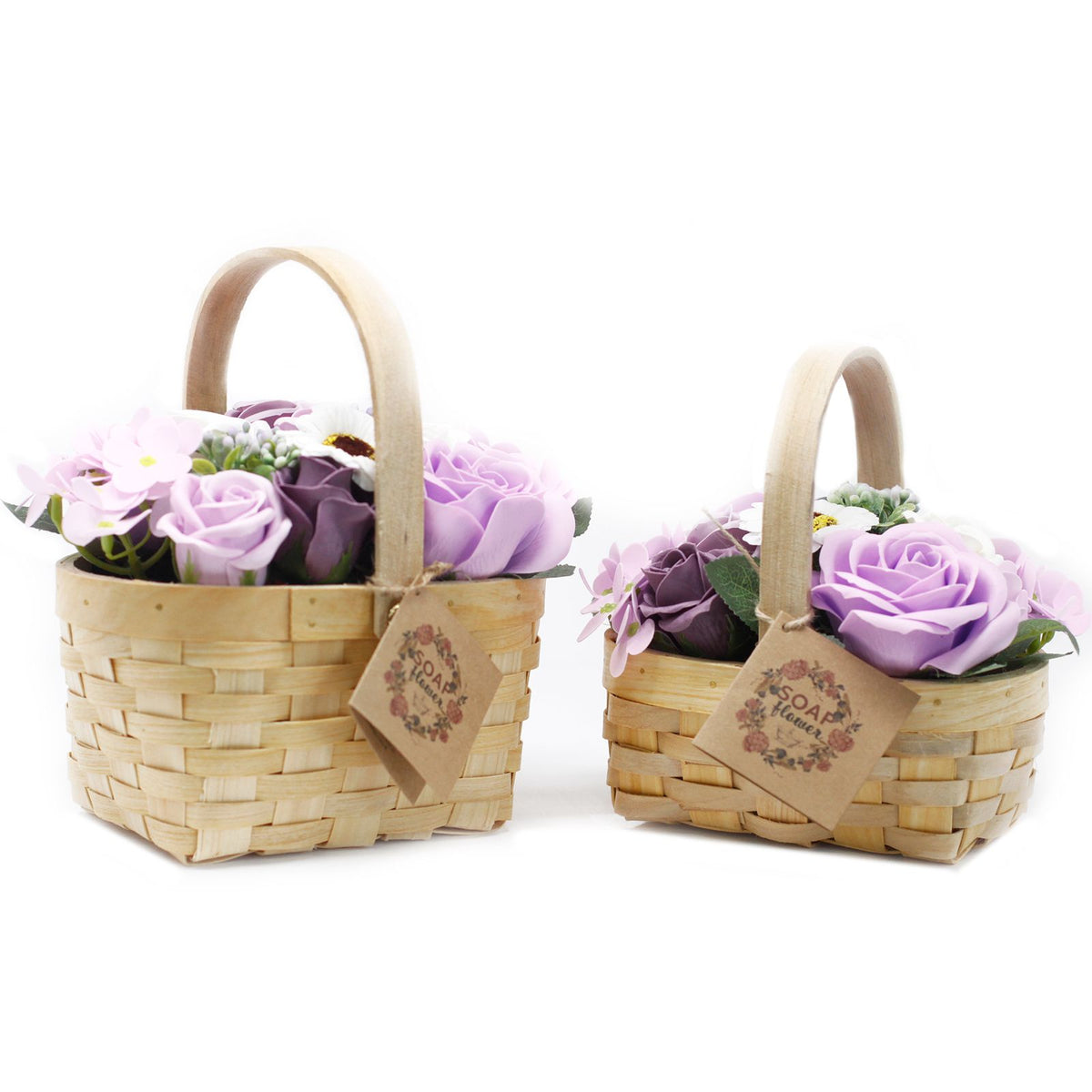 Ramo grande de flores de jabón en cesta — Lila