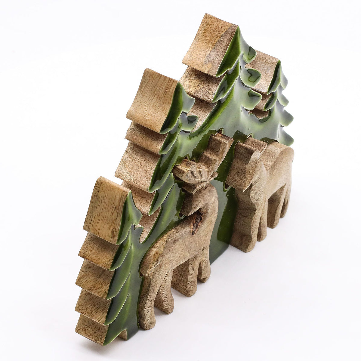 Perdido en el bosque - Dos ciervos en el bosque  Decoración de madera 3D - 18x23cm