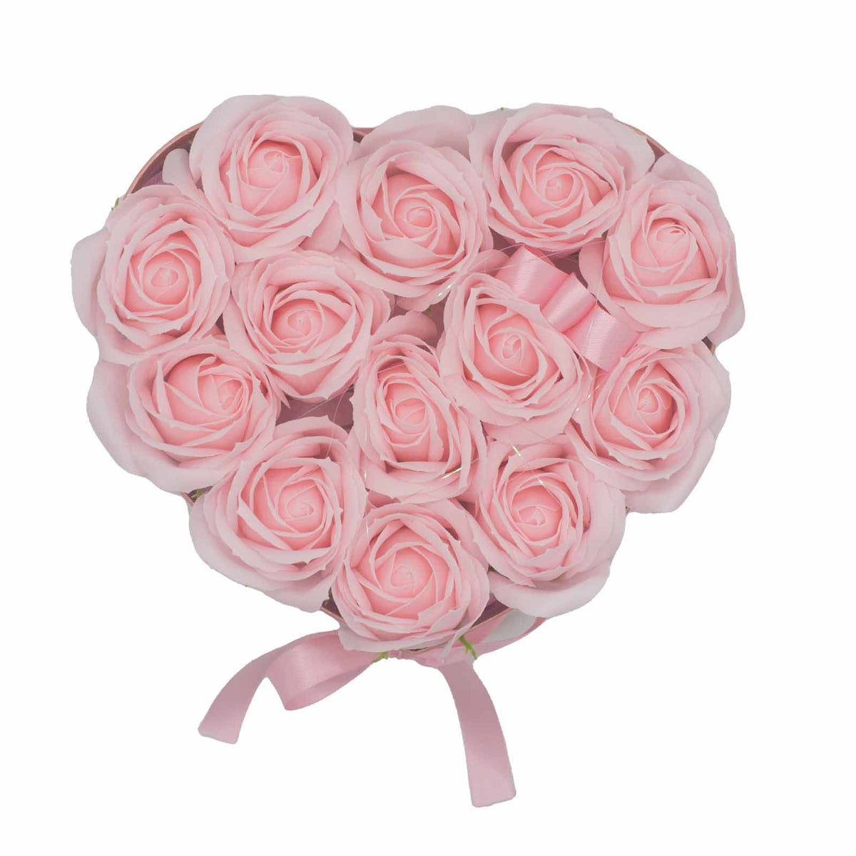 Caja corazón con 13 rosas de jabón — Rosa
