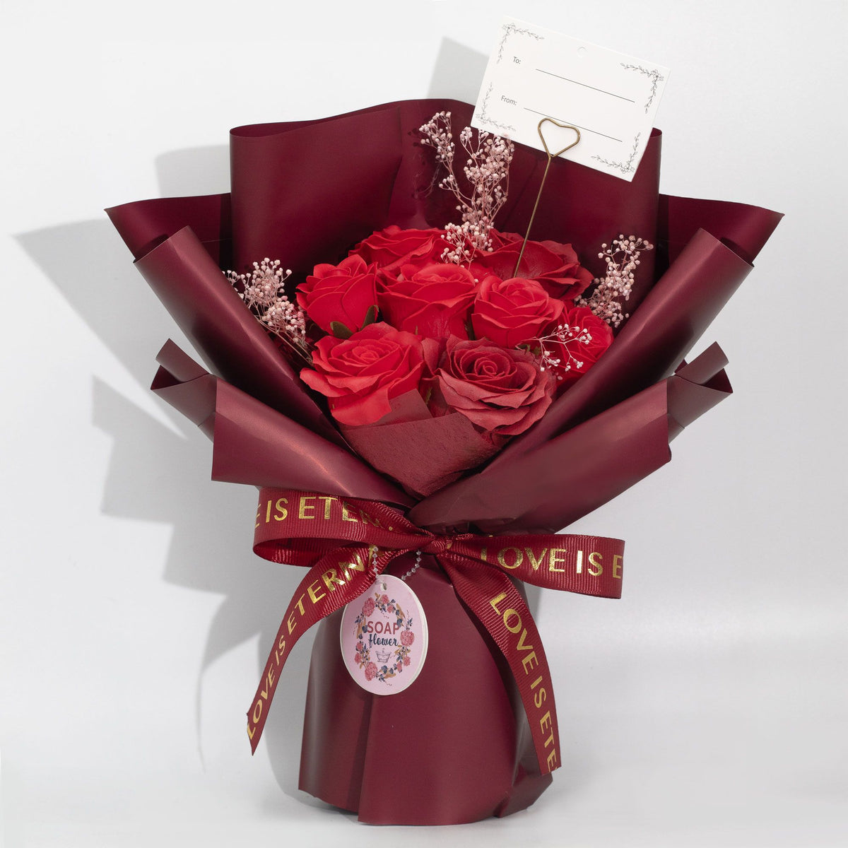 Ramo de rosas rojas de jabón con tarjeta regalo
