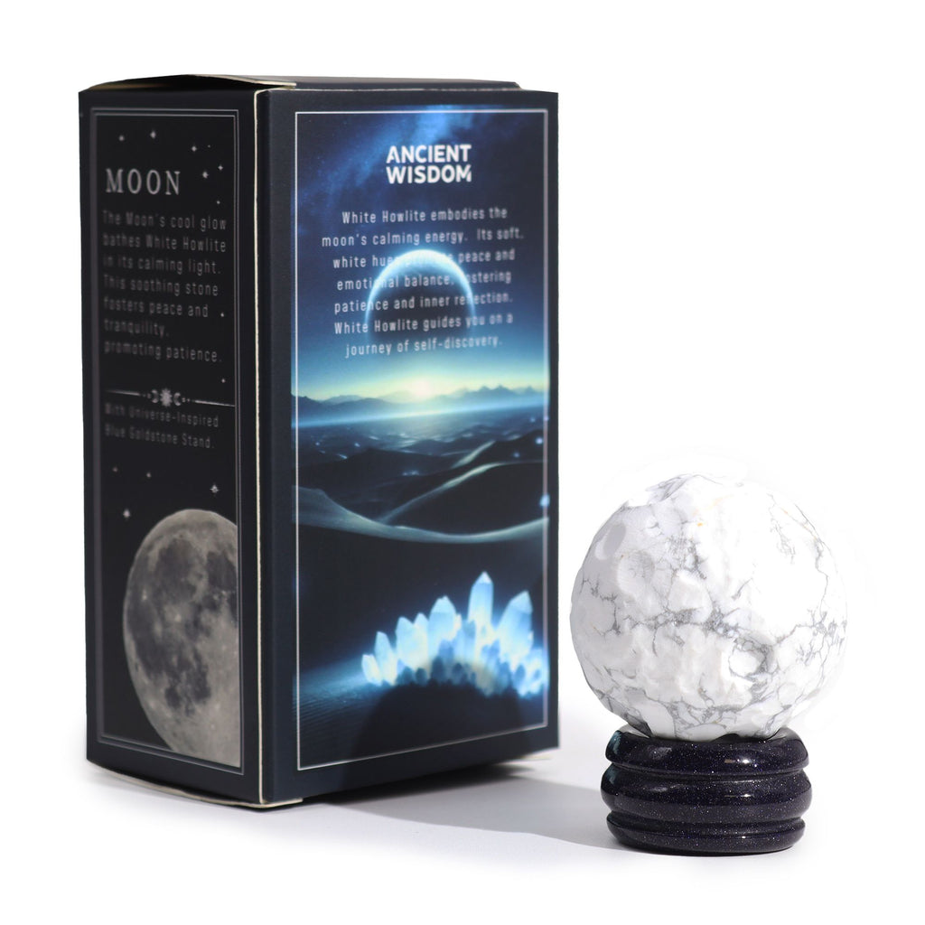 1x Planeta Howlite Blanco con Soporte Solar (LUA) - 40mm