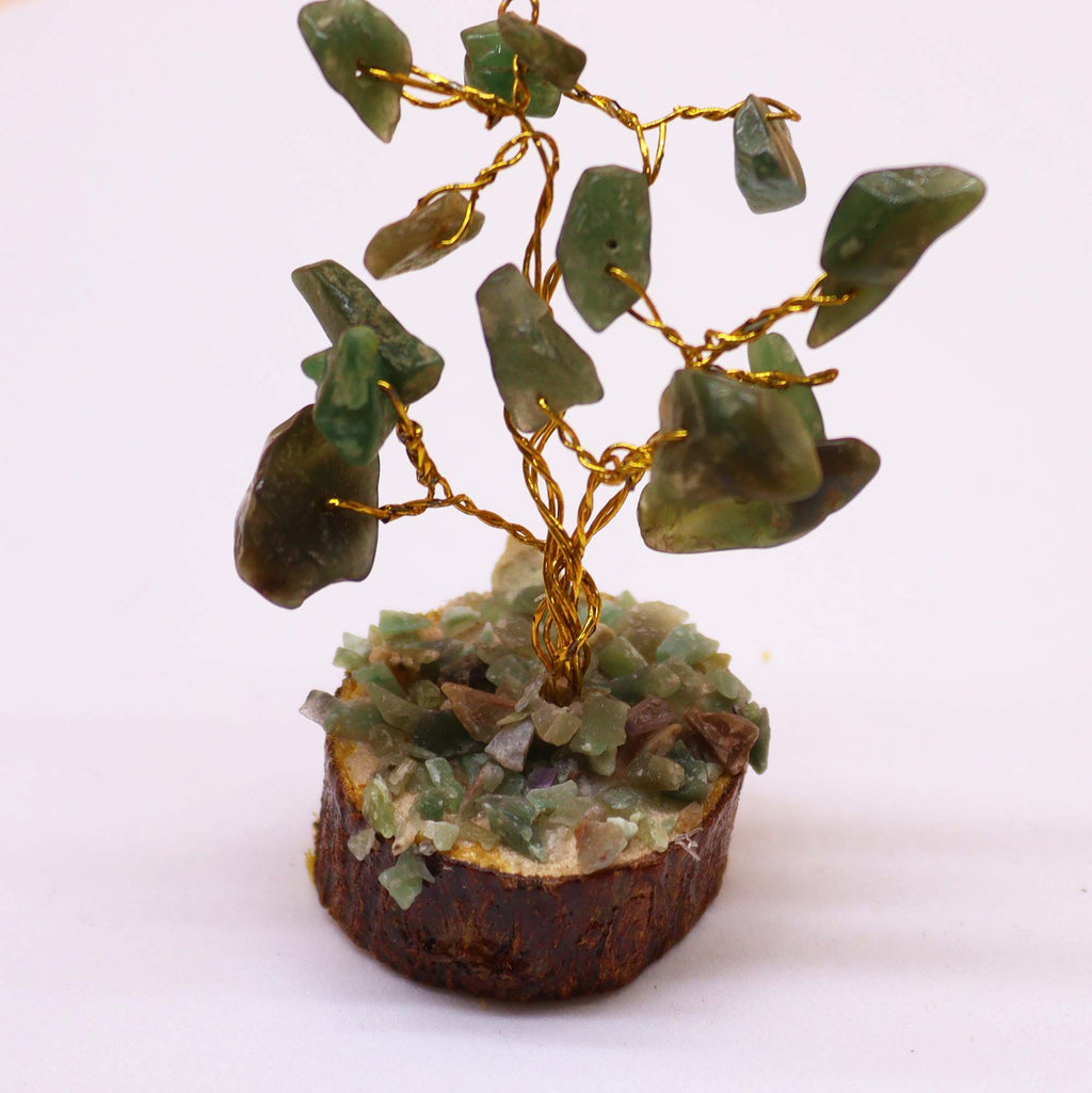 Mini árbol de piedras preciosas sobre base de madera - Aventurina verde (15 piedras)