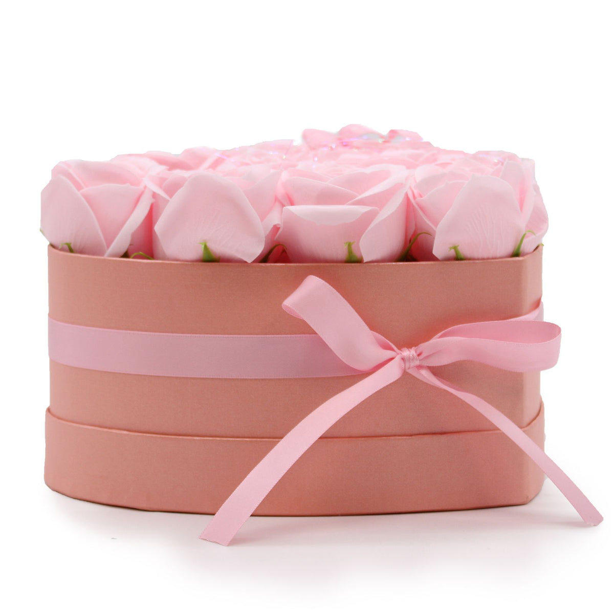 Caja corazón con 13 rosas de jabón — Rosa