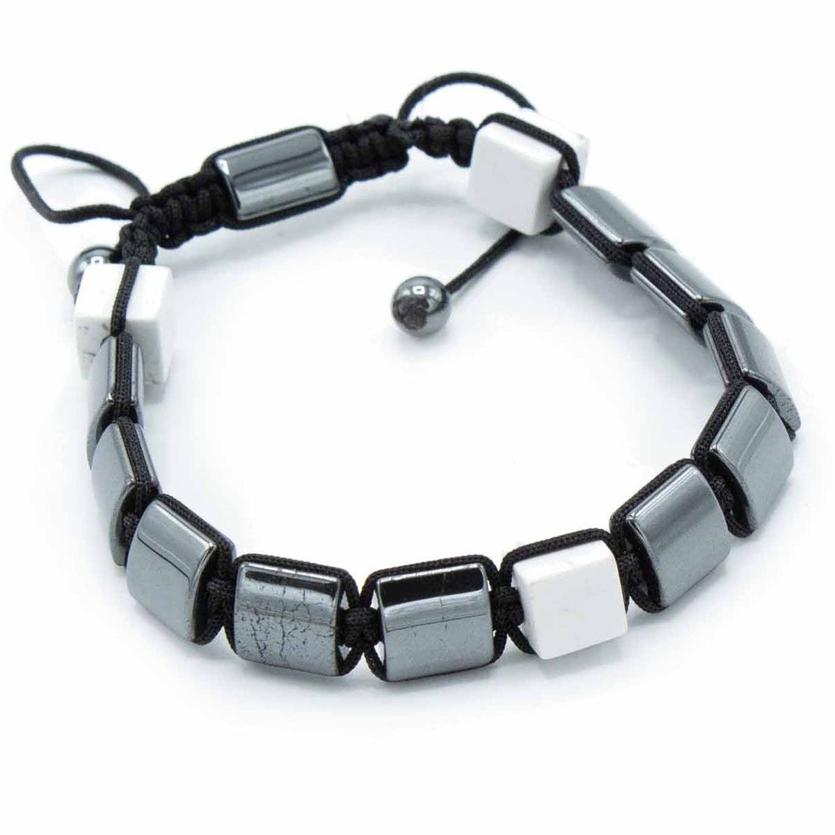 Pulsera Magnética Shamballa de Hematita -  Cuboides Jaspe Blanco