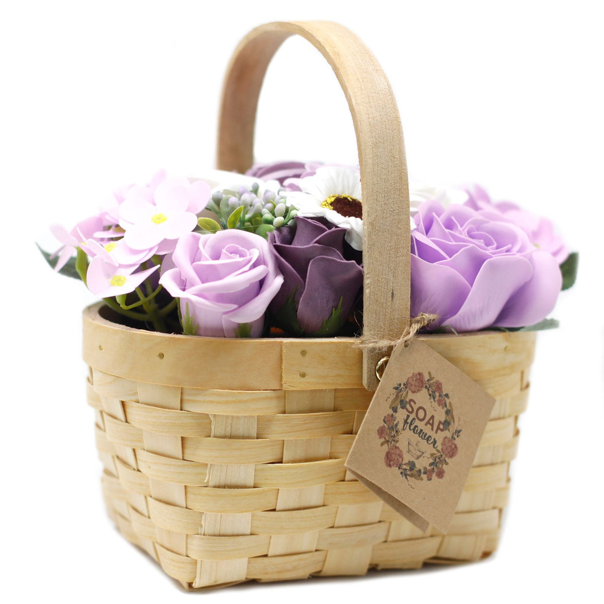 Ramo grande de flores de jabón en cesta — Lila