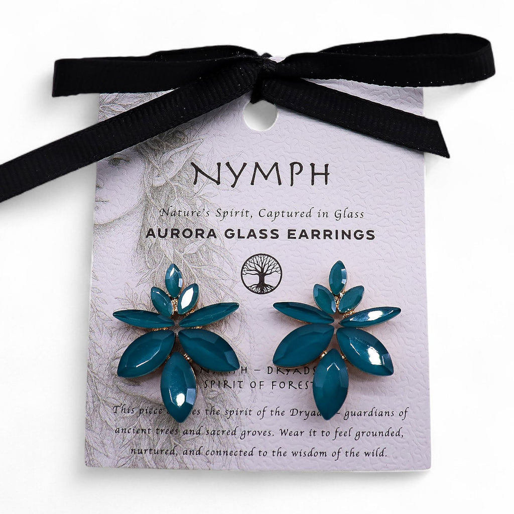Pendientes de Cristal Vintage - Flores - Verde Turquesa