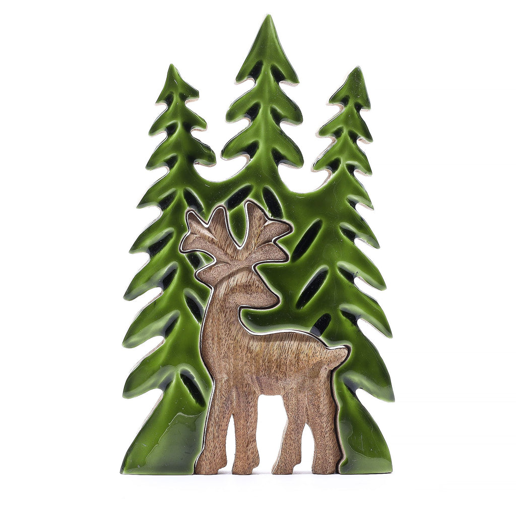 Perdido en el bosque - Ciervo en el bosque 3D Decoración de madera - 25x15cm