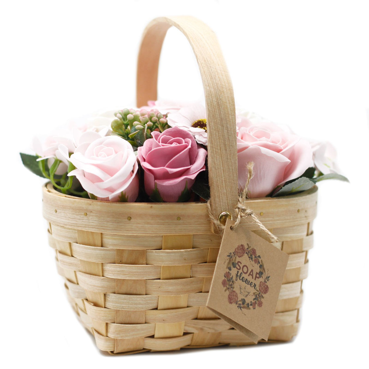 Ramo grande de flores de jabón en cesta — Rosa