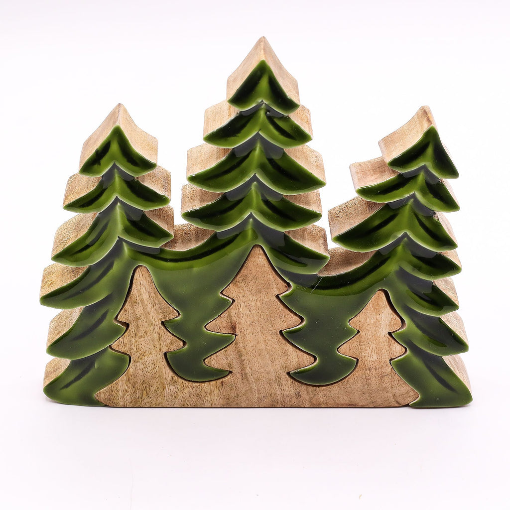 Perdido en el bosque - Decoración de madera 3D de tres árboles - 20x23 cm