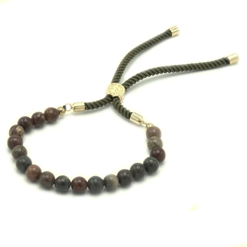 Pulsera de hilo verde con Jásper multicolor