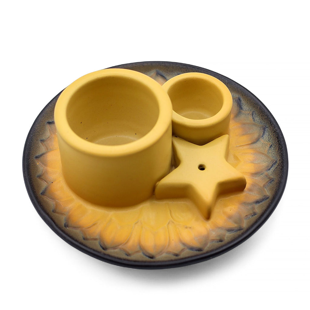 Soporte cerámico para Palo Santo e Incienso - Mandala - Arena y Gris