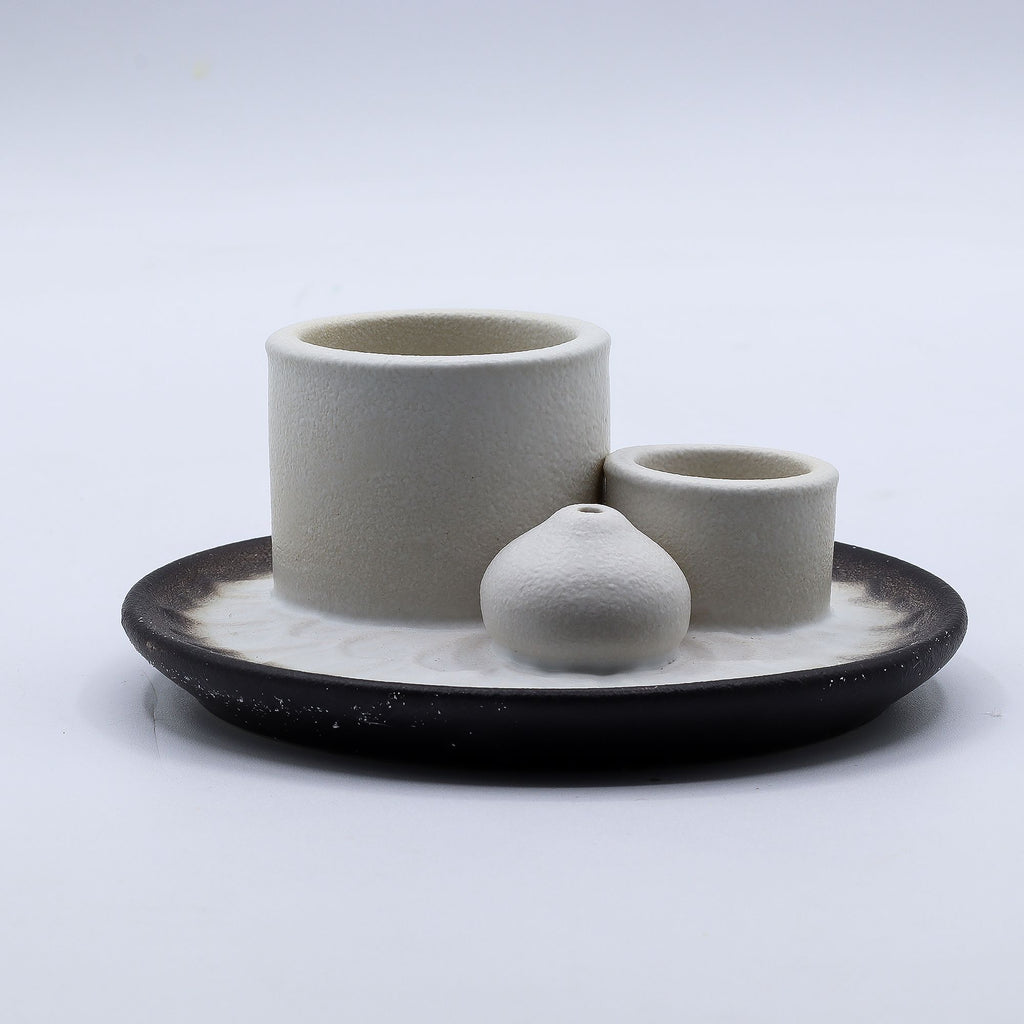 Soporte cerámico para Palo Santo e Incienso - Mandala - Blanco y Gris
