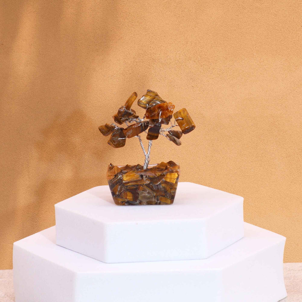 Mini árbol de piedras preciosas sobre base de orgonita - Ojo de tigre (15 piedras)