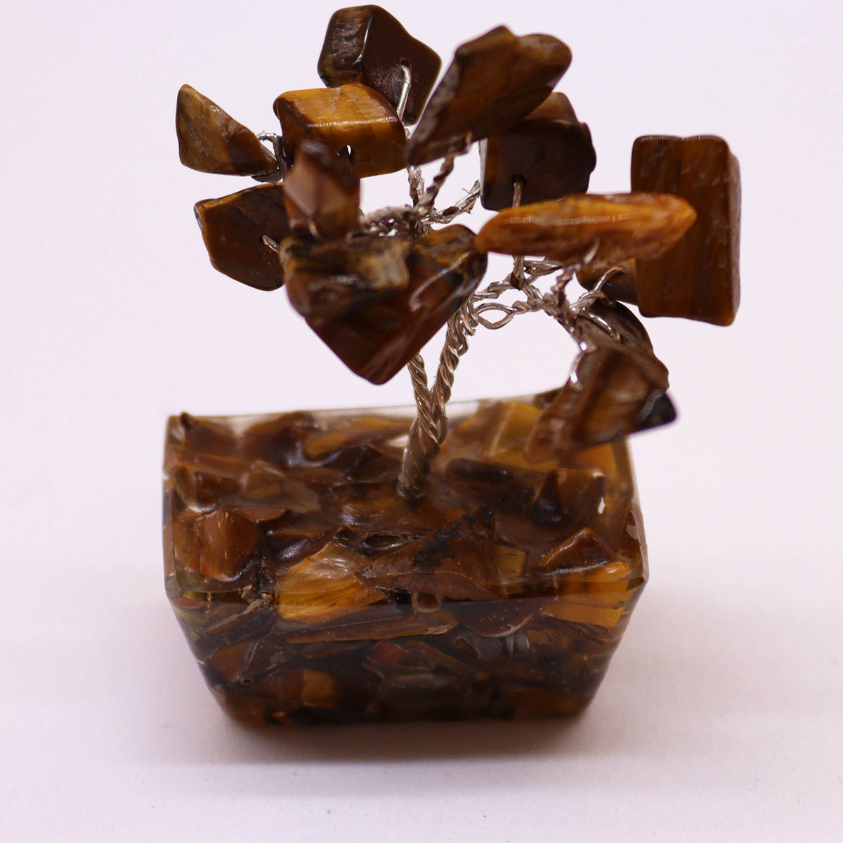 Mini árbol de piedras preciosas sobre base de orgonita - Ojo de tigre (15 piedras)