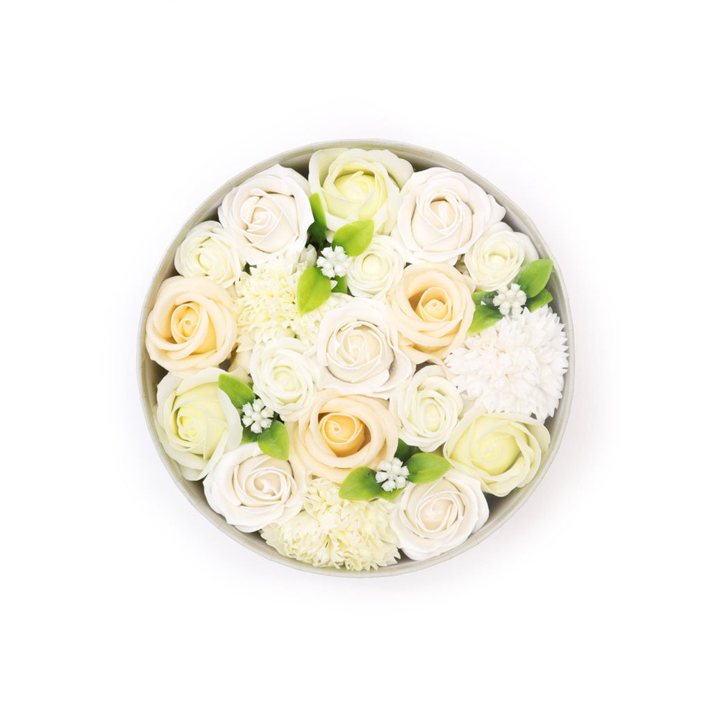 Caja redonda de flores de jabón — Blanco y marfil