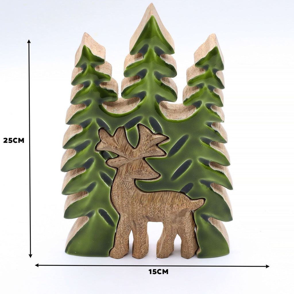 Perdido en el bosque - Ciervo en el bosque 3D Decoración de madera - 25x15cm