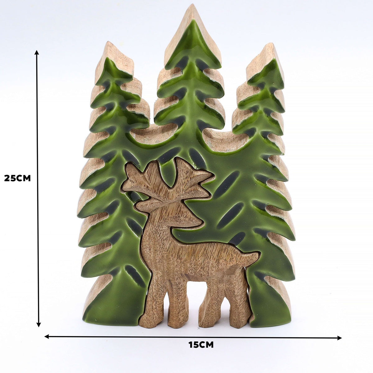 Perdido en el bosque - Ciervo en el bosque 3D Decoración de madera - 25x15cm