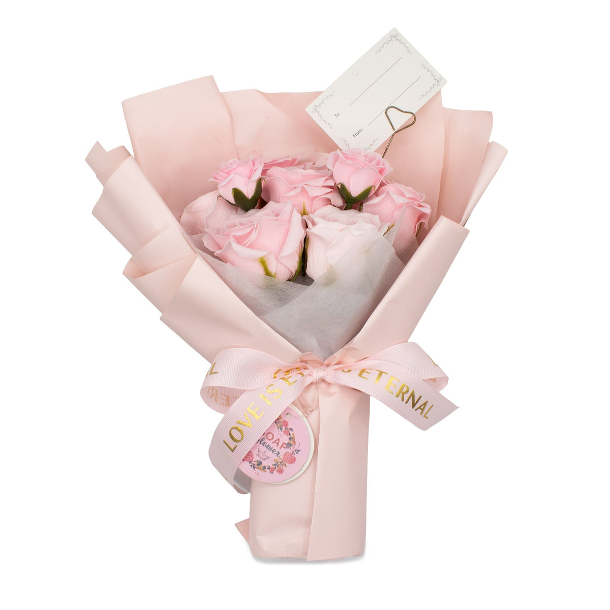 Ramo de rosas rosas de jabón con tarjeta regalo