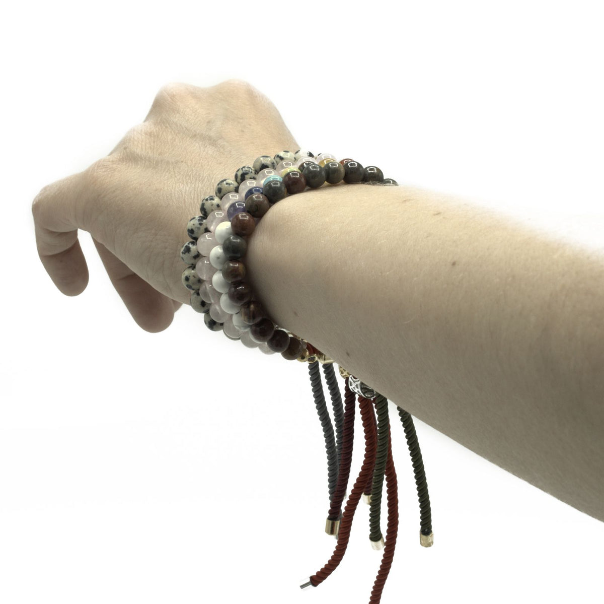 Pulsera de hilo gris con Jáspe Dálmata